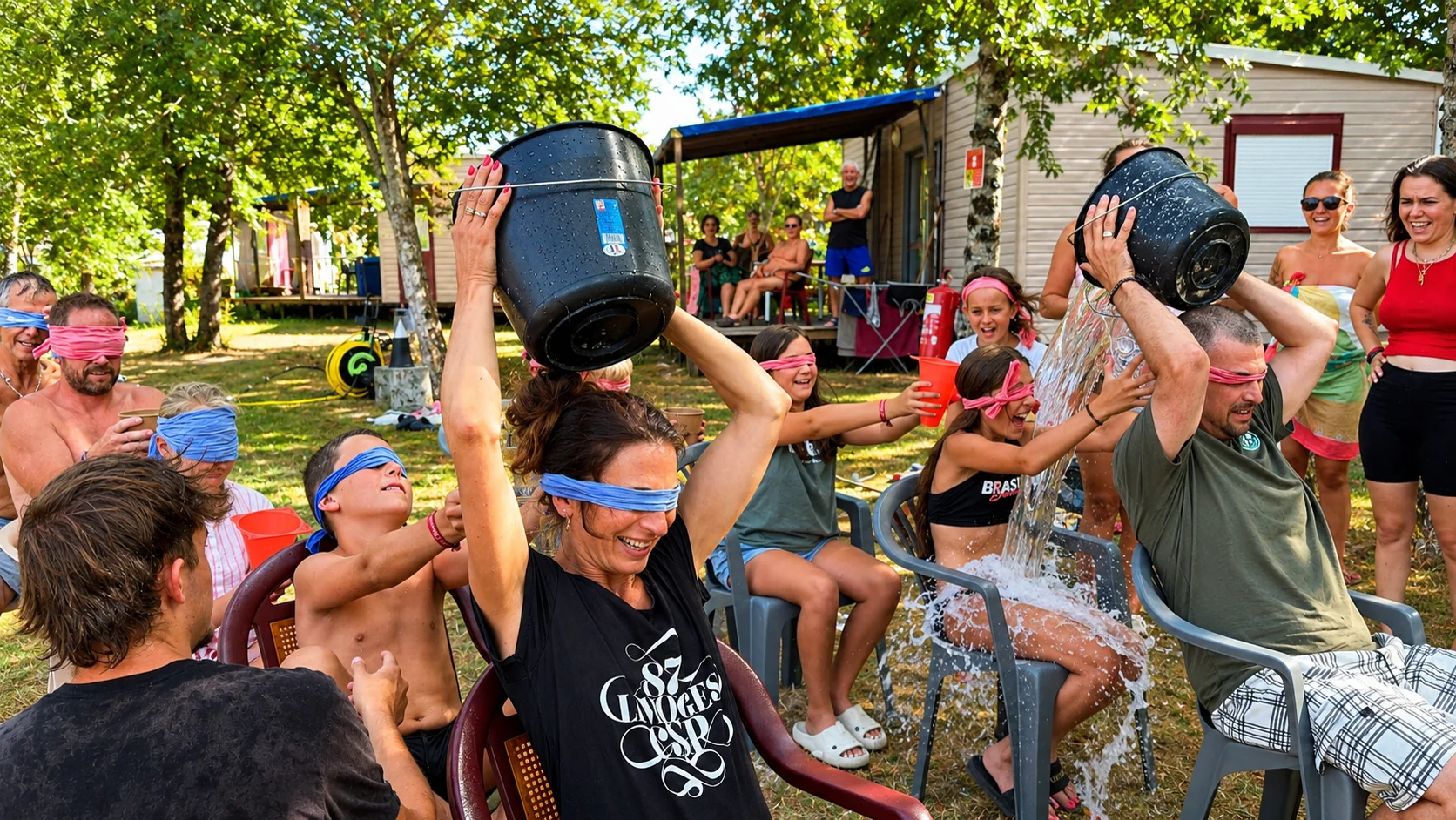 Familles participant aux olympiades du lundi après-midi au Camping Las Patrasses